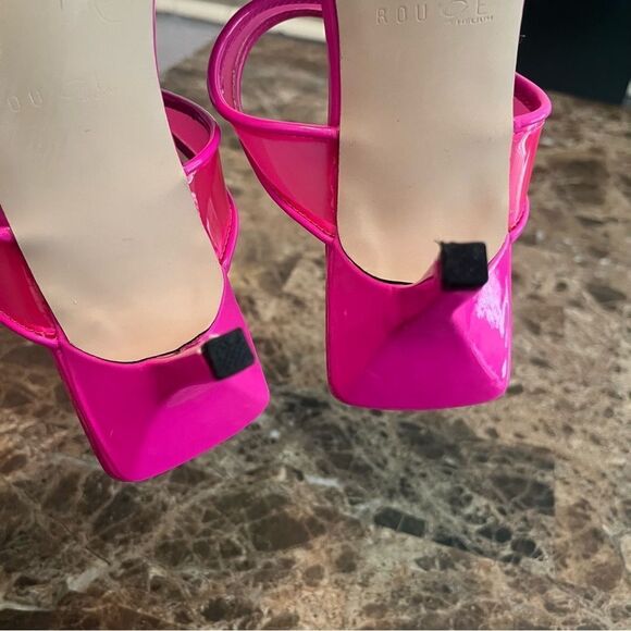 Women Stiletto Mid Heel Peep Open Toe Sandals Slip-on Size 9 Hot Pink - Picture 8 of 12